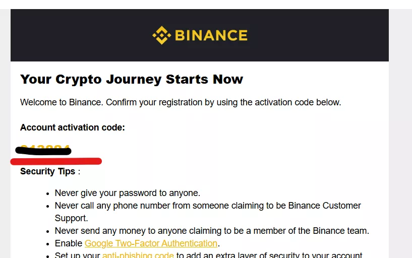 تفعيل الحساب في بينانس