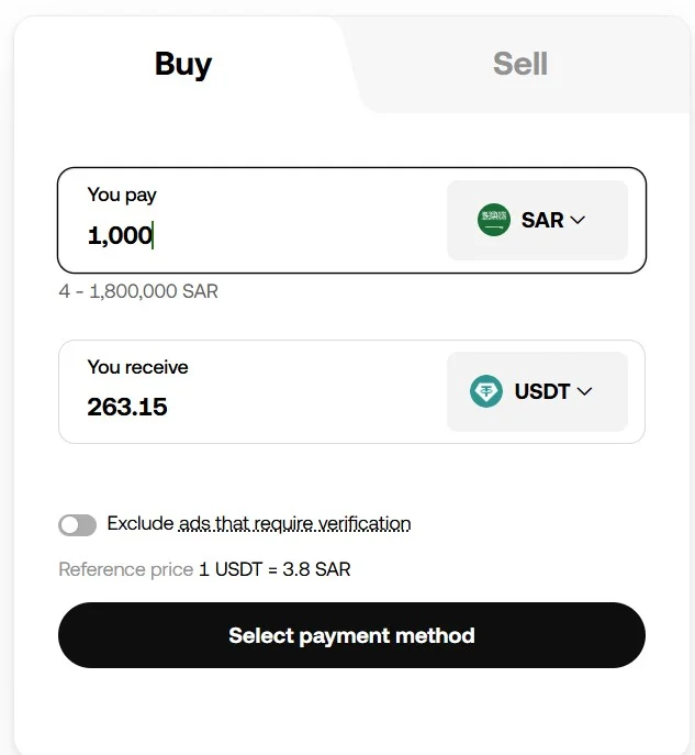 شراء USDT عبر P2P على OKX